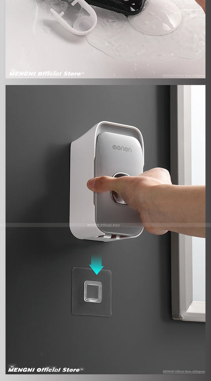MENGNI Automatic Toothpaste Dispenser Wall-Mounted Bathroom Toothpaste Squeezer Punch-Free Toothbrush Holder Rack Bathroom Acces
