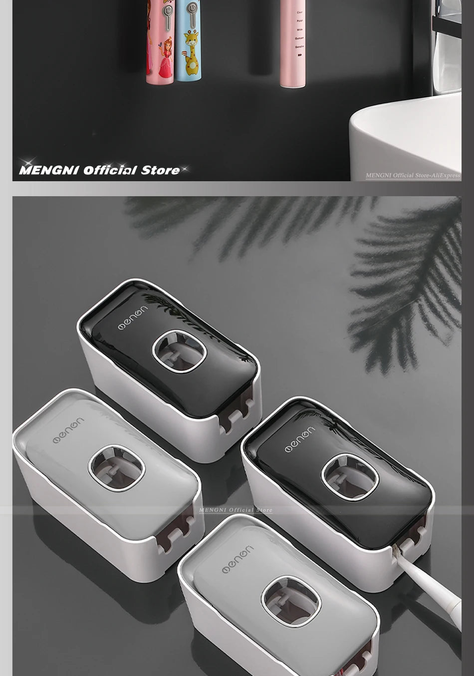 MENGNI Automatic Toothpaste Dispenser Wall-Mounted Bathroom Toothpaste Squeezer Punch-Free Toothbrush Holder Rack Bathroom Acces