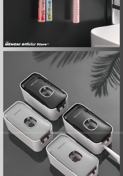MENGNI Automatic Toothpaste Dispenser Wall-Mounted Bathroom Toothpaste Squeezer Punch-Free Toothbrush Holder Rack Bathroom Acces