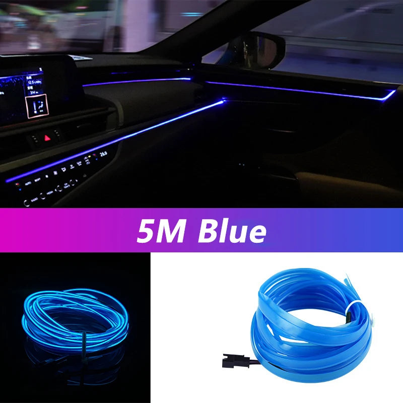 5M Car Interior Led Strip Light Neon EL Wiring Decorative Lamp For Auto DIY Flexible Ambient Light USB Party Atmosphere Diode