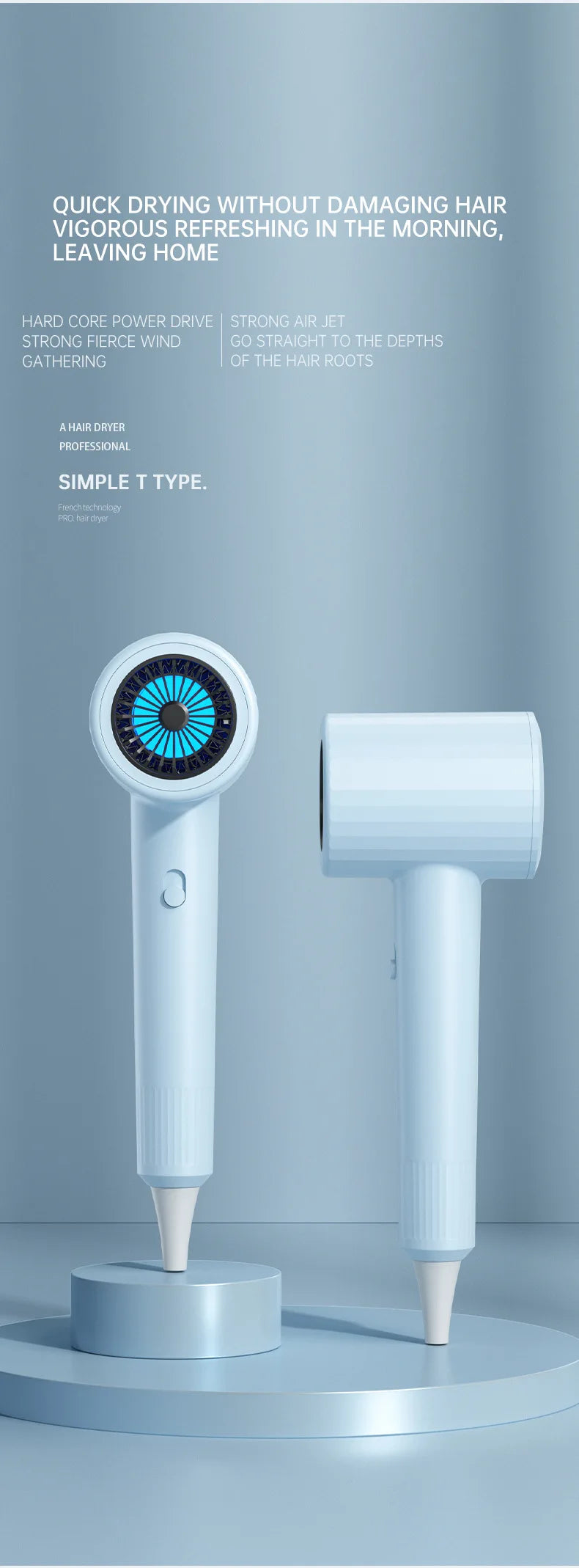 Mini sèche-cheveux pliable 750W avec sac de transport