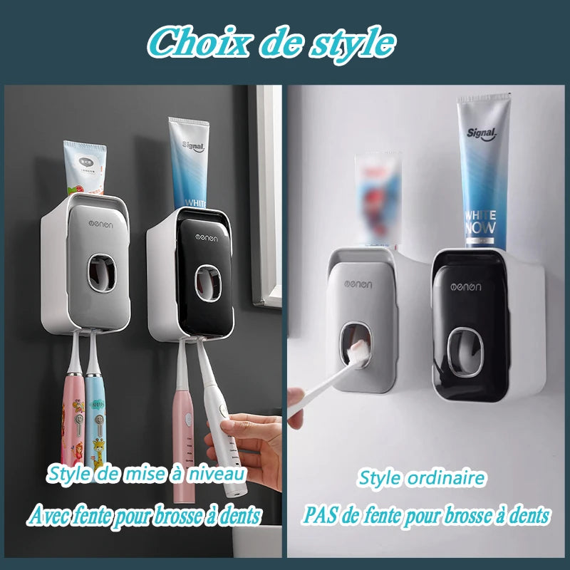 MENGNI Automatic Toothpaste Dispenser Wall-Mounted Bathroom Toothpaste Squeezer Punch-Free Toothbrush Holder Rack Bathroom Acces