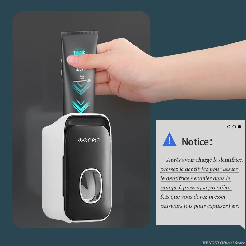 MENGNI Automatic Toothpaste Dispenser Wall-Mounted Bathroom Toothpaste Squeezer Punch-Free Toothbrush Holder Rack Bathroom Acces