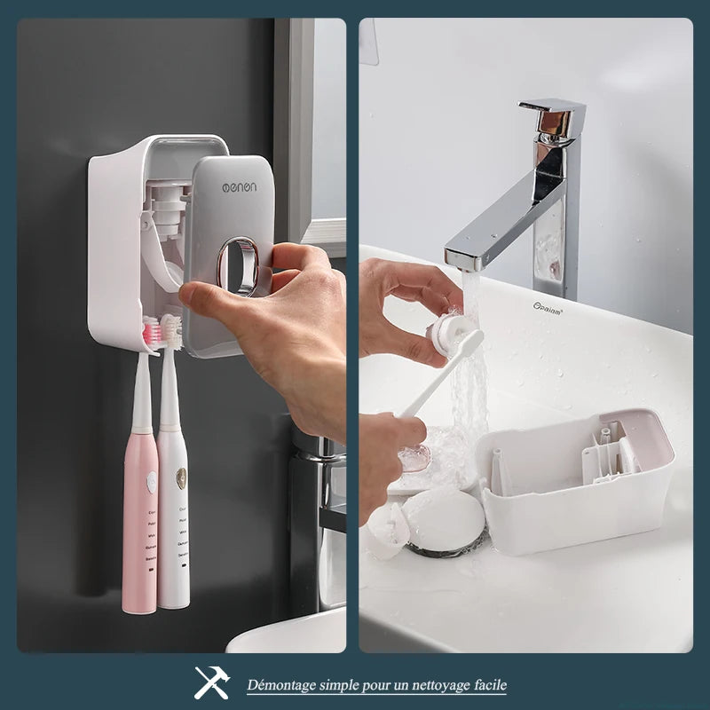 MENGNI Automatic Toothpaste Dispenser Wall-Mounted Bathroom Toothpaste Squeezer Punch-Free Toothbrush Holder Rack Bathroom Acces