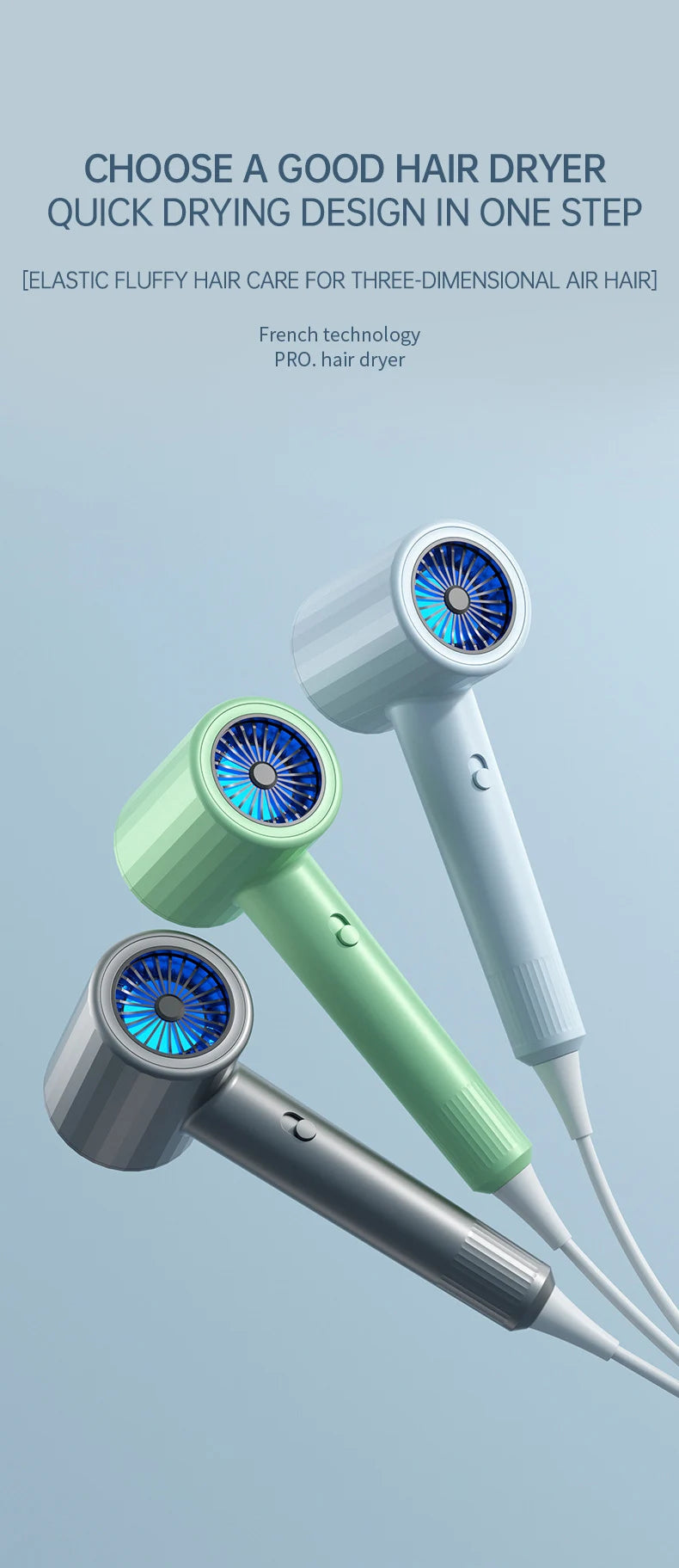 Mini sèche-cheveux pliable 750W avec sac de transport