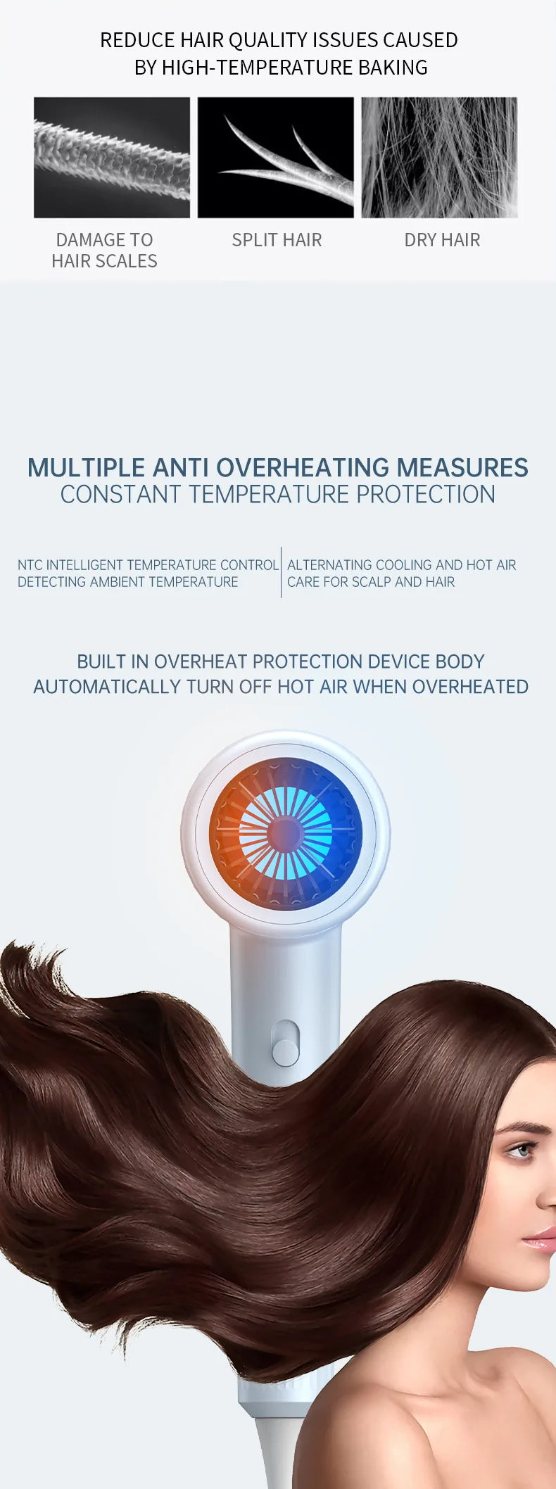 Mini sèche-cheveux pliable 750W avec sac de transport